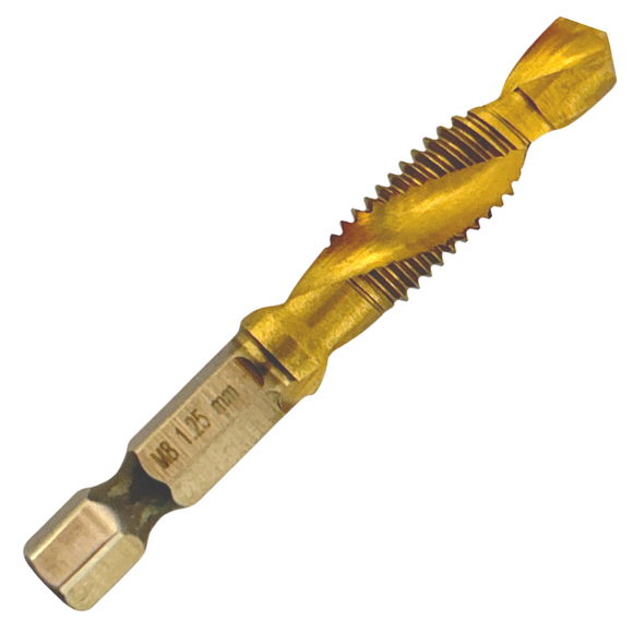 M8 x 1.25 Combination Tap And Drill Bits HSS Titanium Coated. 1/4