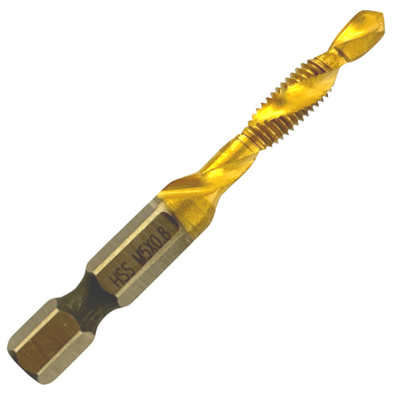 M5 x 0.8 Combination Tap And Drill Bits HSS Titanium Coated. 1/4