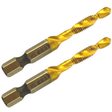 M5 x 0.8 Combination Tap And Drill Bits HSS Titanium Coated. 1/4" Hex Shank