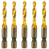 M5 x 0.8 Combination Tap And Drill Bits HSS Titanium Coated. 1/4" Hex Shank