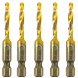 M4 x 0.7 Combination Tap And Drill Bits HSS Titanium Coated. 1/4" Hex Shank