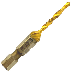 M3 x 0.5 Combination Tap And Drill Bits HSS Titanium Coated. 1/4" Hex Shank