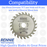 2 Pack - 85mm x 24T TCT Circular Wood Saw Blades Fits Bosch, Festool, Makita, Worx, Balck & Decker etc