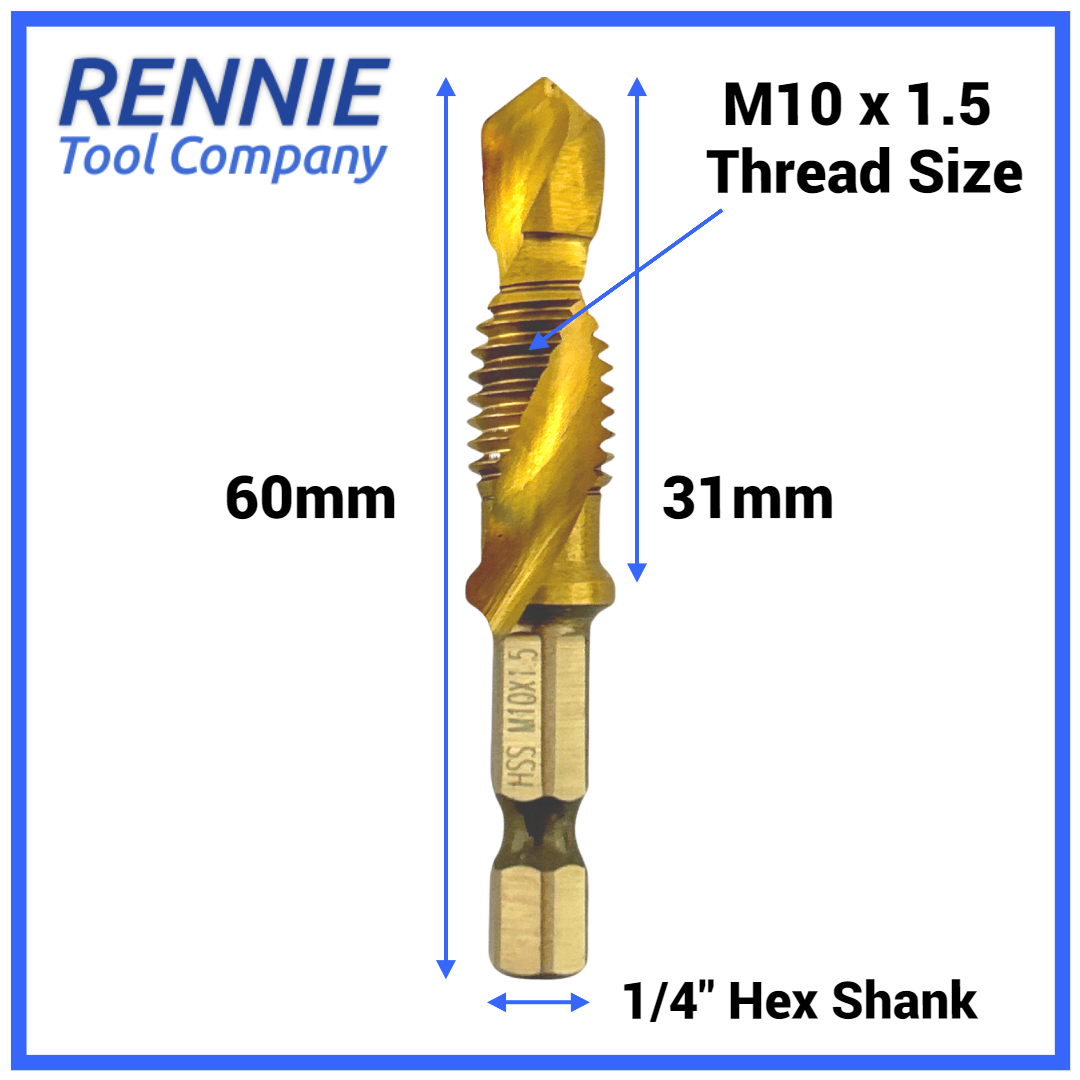 M10x1.5 Tap & Drill Bits HSS Titanium Coated Rennie
