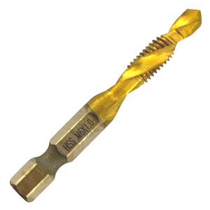 M6 x 1 Combination Tap And Drill Bits HSS Titanium Coated. 1/4" Hex Shank