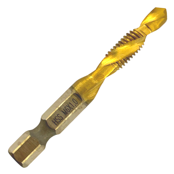 M6 x 1 Combination Tap And Drill Bits HSS Titanium Coated. 1/4