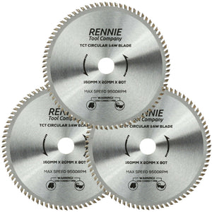 3 Pack - 160mm x 80T TCT Circular Wood Saw Blades Fits Bosch, Makita, Black & Decker, Dewalt Festool TS55 etc