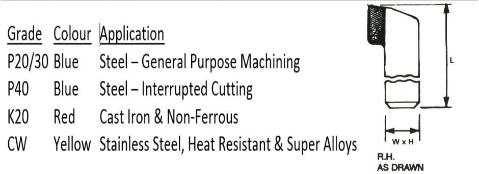 Cranked Knife 0160 Series Brazed Carbide Tipped Cutting Tools (Nos 0160 - 0183)