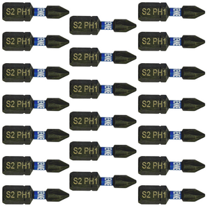 20 Pack PH1 x 25mm Impact Screwdriver Bits Phillips #1