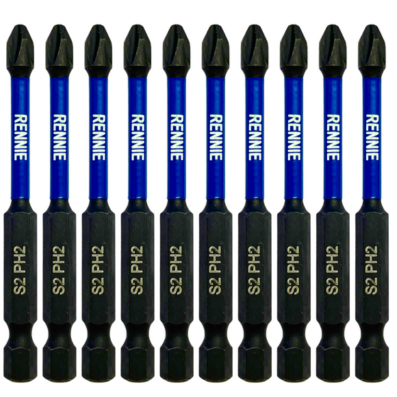 10 Pack PH2 x 75mm Magnetic Impact Screwdriver Bits Set Phillips 2