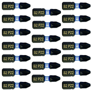 20 Pack PZ2 x 25mm Impact Screwdriver Bits Set Pozidriv (Pozi 2)