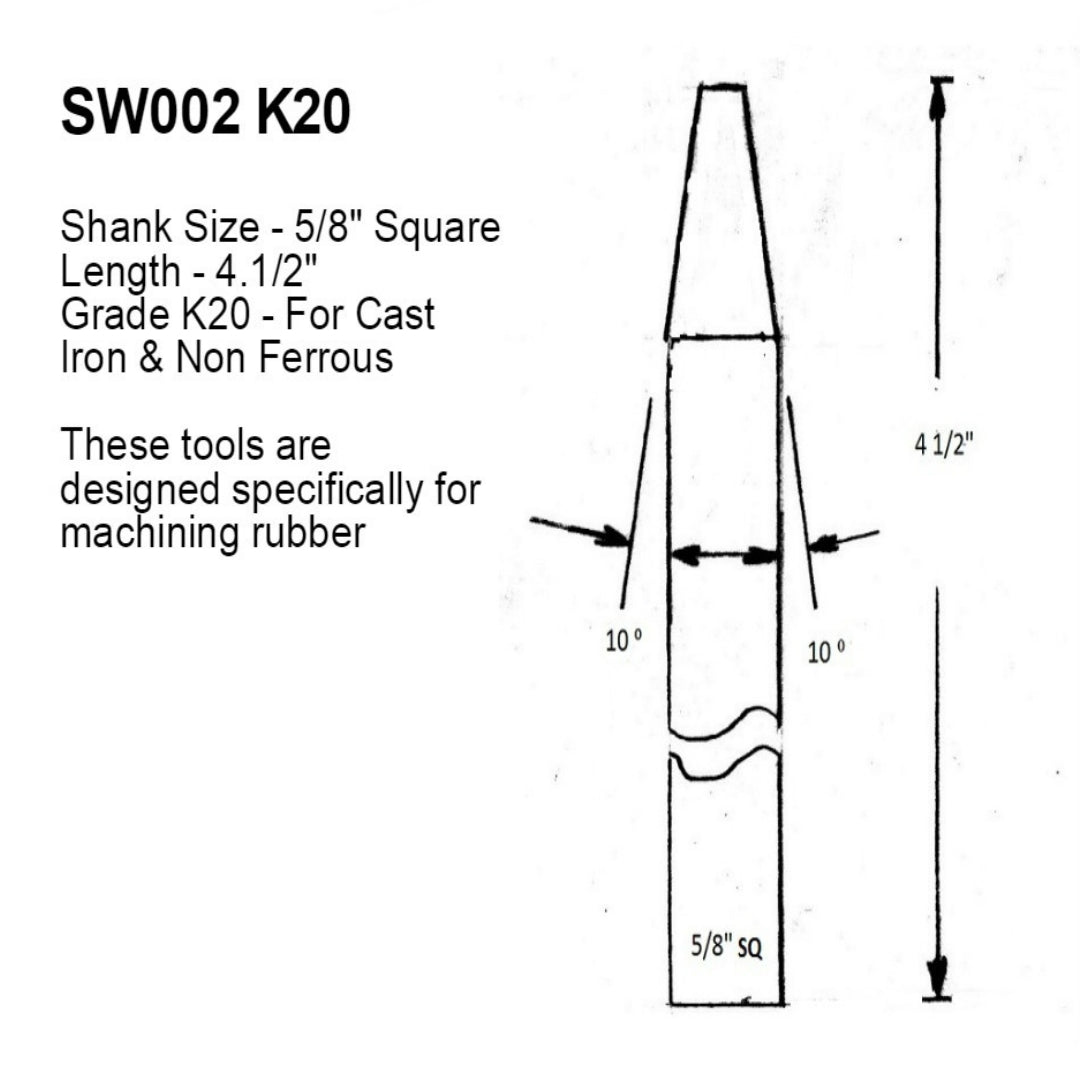 SW002 K20 Brazed Carbide Tipped Lathe Tool For Machining Rubber