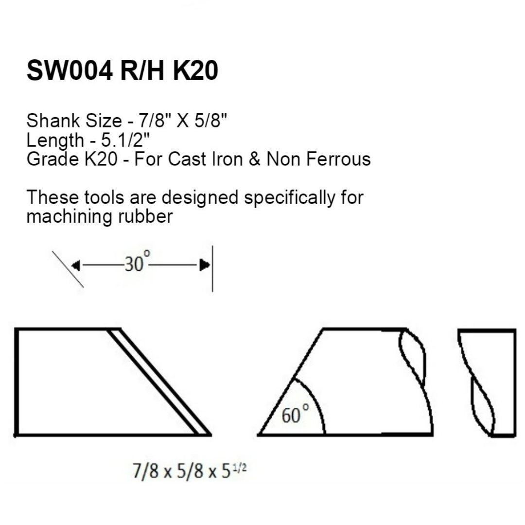 SW004 L/H K20 Brazed Carbide Tipped Lathe Tool For Machining Rubber